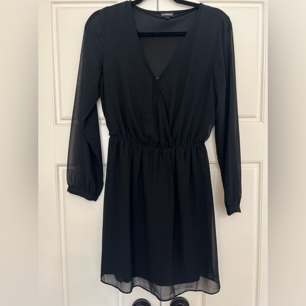EXPRESS Black Wrap Front Long Sleeve Dress